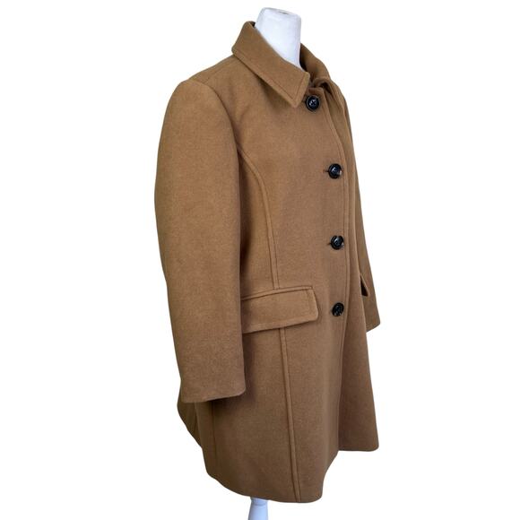 LANDS’ END Womens 16P Camel Wool Blend Mid-Length Peacoat Car Coat - Picture 7 of 16
